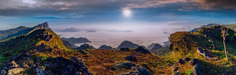 Scenic view of doi pha mon at sunrise, chiang rai province, thailand