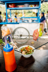 High angle view of food on table