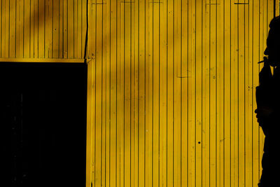 Close-up of yellow wood structure with a silhouette