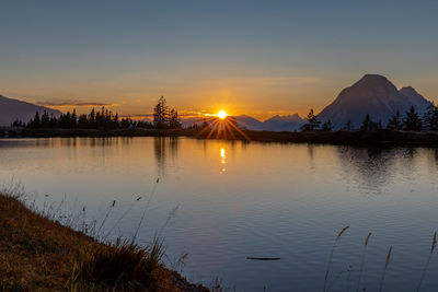 Scenic view of lake against sky during sunset