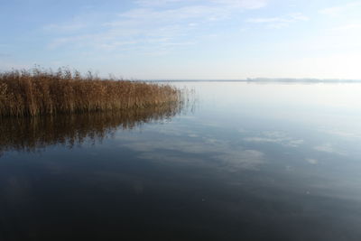 Reflection of clouds in calm lake