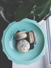 High angle view of dessert in plate on table