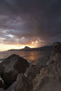 Scenic view of sea against sky during sunset