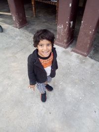 High angle portrait of smiling boy