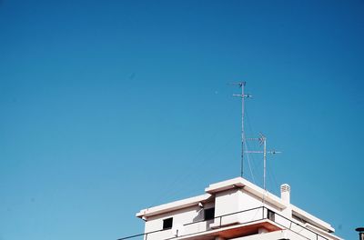 Low angle view of building against clear blue sky