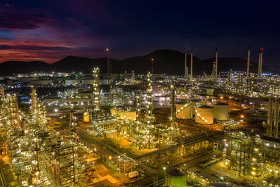 High angle view of illuminated city at night