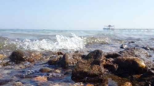 Scenic view of sea against clear sky