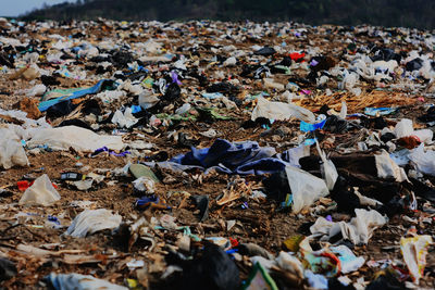 High angle view of garbage on field