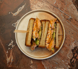 High angle view of food in plate