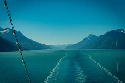 Scenic view of lake against clear blue sky