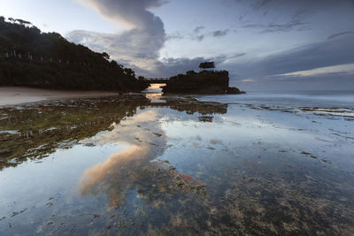 Scenic view of sea against sky at sunset