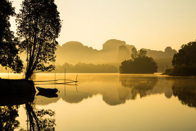 Scenic view of lake against sky during sunset