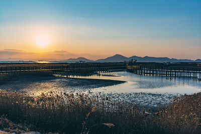 Scenic view of sea against sky during sunset