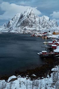 Scenic view of snowcapped mountains against sky during winter