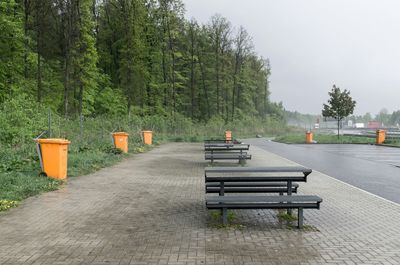 Empty benches in park