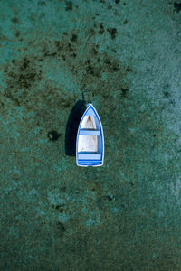 Directly above shot of rowboat on sea during sunny day