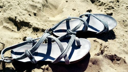 High angle view of shadow on sand at beach