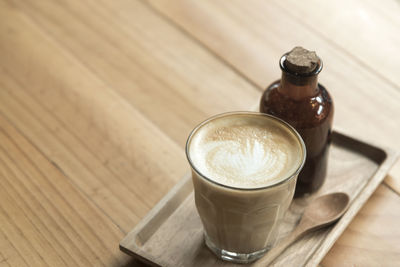 High angle view of coffee on table