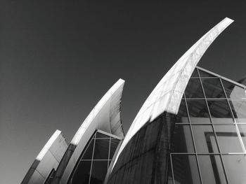 Low angle view of modern building against clear sky