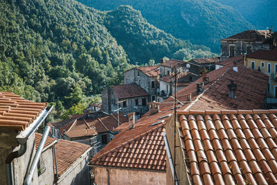 High angle view of buildings in town