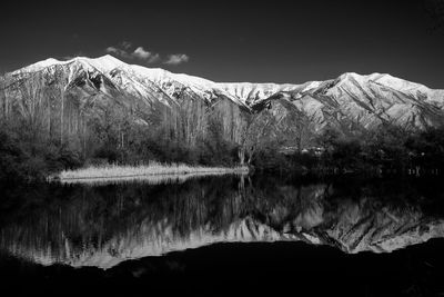 Scenic view of lake against mountain range