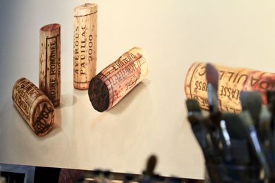 Close-up of wine bottles