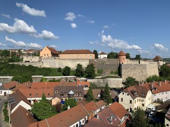 High angle view of townscape against sky