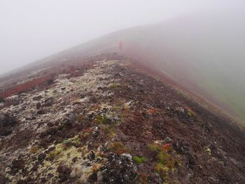 Scenic view of mountain during foggy weather