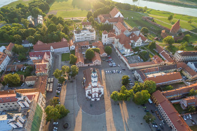 Aerial view of buildings in town