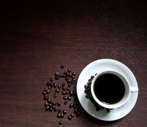 Directly above shot of coffee cup on table