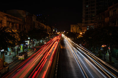 Light trails on city street at night