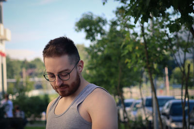 Portrait of young man looking away