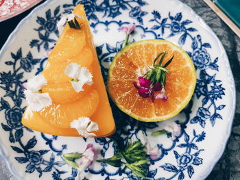 High angle view of orange fruit on table