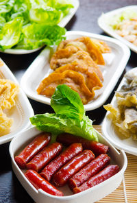 High angle view of food in plate on table