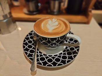 High angle view of coffee on table