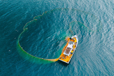 High angle view of boat in sea