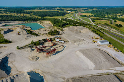 High angle view of agricultural field against sky