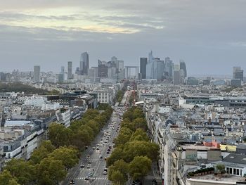 High angle view of cityscape against sky