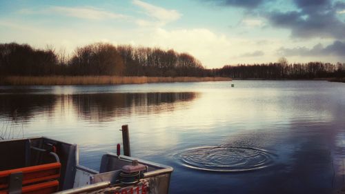 Scenic view of lake against sky at sunset