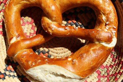 High angle view of bread in glass on table