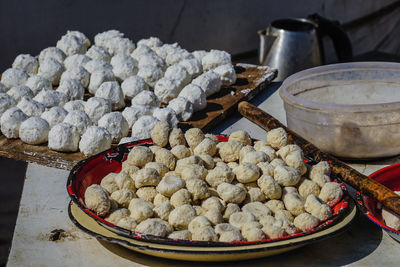 High angle view of dessert in container on table
