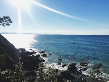 Scenic view of sea against blue sky