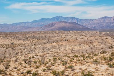 Scenic view of landscape and mountains against sky