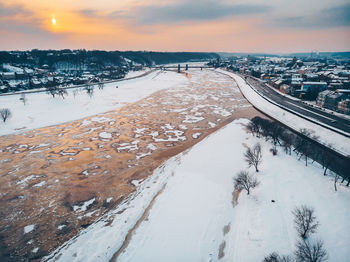 Ice floe floating in lake during winter