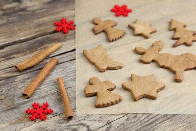 Close-up of christmas tree on wooden table