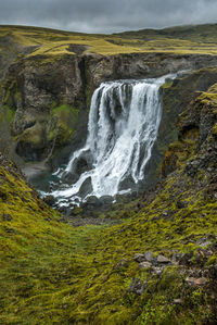 Lakithe beautiful waterfall located in southeast iceland near the lakagígar volcanic region.