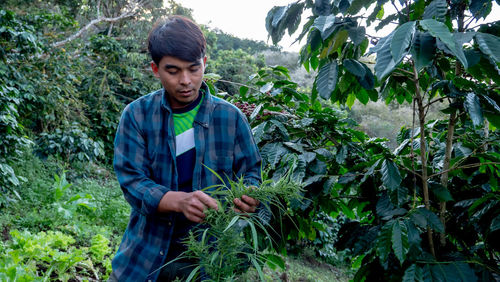 Young man standing in farm
