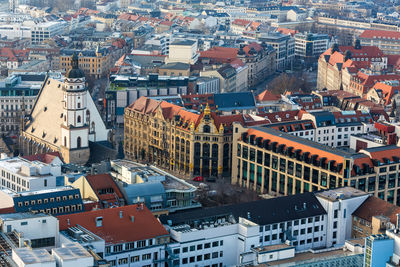 High angle view of cityscape against sky