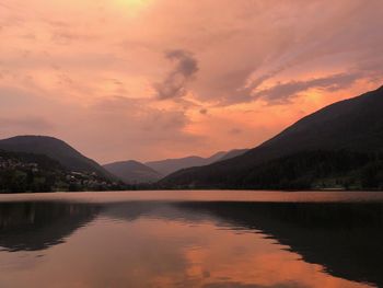 Scenic view of lake against sky during sunset
