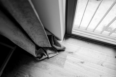 High angle view of open door